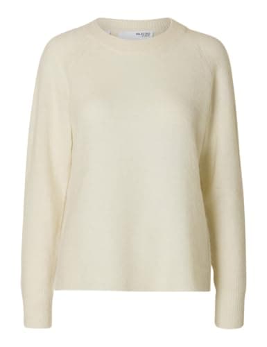 Image of SELECTED FEMME Womens Slflulu Knit O-Neck Noos Pullover Sweater, Snow White, S UK