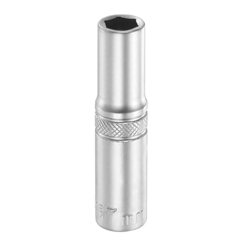 Image of sourcing map 6 Points Deep Socket 1/4" Drive 7mm Deep Metric CR-V Steel Polished Nickel Plating Flip Sleeve 50mm / 2" Extra Long Socket Tool for Home Auto Nuts Bolts Repair