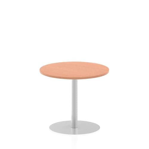 Image of OPO Italia Round 1000/1200/600/800mm Poseur Table with Circular Base | Home Office Standing Table with Brushed Stainless Steel Pillars Beech 725mm 800