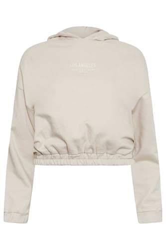 Image of PixieGirl Petite Stone Brown 'Los Angeles' Slogan Cotton Cropped Hoodie Petite