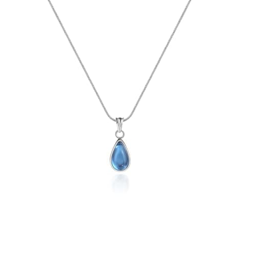 Image of Weviway Silver Teardrop Sapphire Pendant Necklace, Blue Crystal, Snake Chain