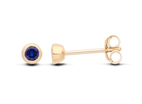 Image of Old English Jewellers 9ct Yellow Gold on Silver Blue Sapphire CZ Solitaire Round Stud Earrings - September Birthstone