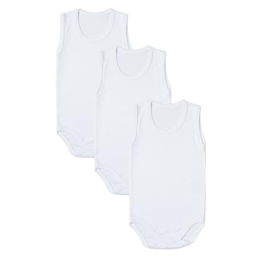 Image of Baby Bodysuit 3 pcs | 100% Organic Cotton Baby Bodysuits with Straps | Comfortable and Sweet Bodysuits for Girls and Boys (White-White-White, 12-18 Month)
