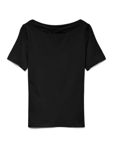 Image of VERO Moda VMPANDA Women's Plain Stretch T-Shirt Basic Top Short Sleeve Top with Boat Neck, Black, XXL