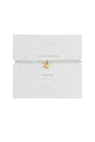 Image of Estella Bartlett 'You're a Superstar' Sienna Stretch Bracelet - Puffed Star Charm Beaded Bracelet for Women - Silver Plated Jewellery Gift for Her (Gold & Silver Plated)