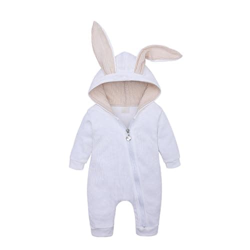 Image of Verve Jelly Infant Baby Boy Girl Easter Outfit Clothes Bunny Ear Hooded Long Sleeve Romper Jumpsuit White 59 0-3 Months