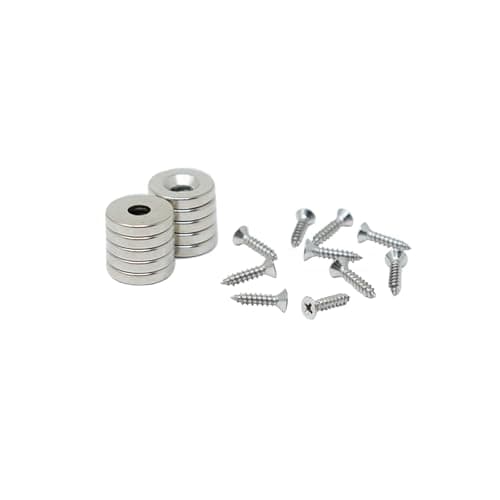 Image of N42 Neodymium Countersunk Magnets & Screws Pack for Arts, Crafts, Furniture Fixings, DIY, Hobbies and Science - 10mm dia x 2mm thick x 3mm c/sink - 1.2kg Pull - North - Pack of 10