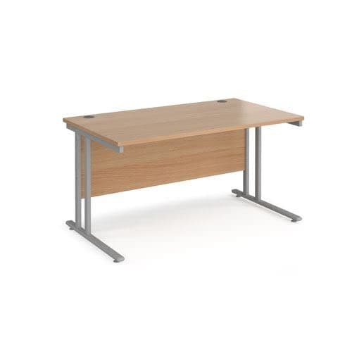 Image of Office Monster Cooper straight desk 1400mm x 800mm - silver cantilever leg frame, beech top