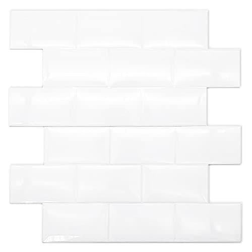 Image of WALPLUS 20pcs White Glossy 3D Tile Stickers – Waterproof Peel & Stick Kitchen Bathroom Backsplash (15.4x30.5cm)