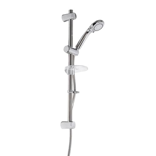 Image of Croydex Amalfi 3 Function Chrome Shower Riser Rail Kit - 66.5cm Riser Rail, Shower Head with 3 Spray Patterns, 1.5m Stainless Steel Hose and Adjustable Slider, Rub Clean Nozzles
