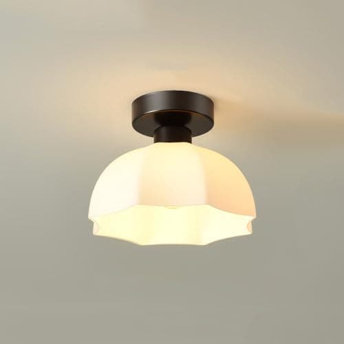Image of Nordic Style 1-Light Flush Mount Ceiling Light - Modern Black Metal Fixture with White Glass Shade for Entryway, Hallway, Balcony, Living Room Decor Black