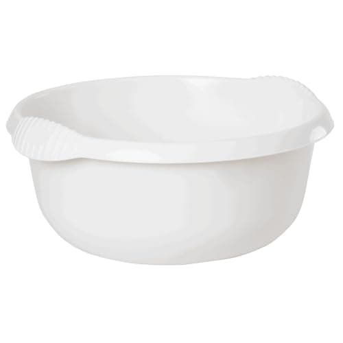 Image of eMKay® 36cm Round Washing Up Bowl – WHITE | Extra Large 10L Plastic Sink Bowl with Handles | Gloss Finish | Durable Kitchen Dishwashing Basin | Sink Protector | 36 x 36 x 17cm