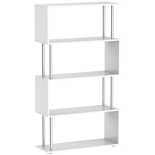 Image of HOMCOM S Shape Bookcase, 5 Tiers Bookshelf, Modern Freestanding Storage Shelf for Home Office, Study, Living Room, 80 x 30 x 145cm, White