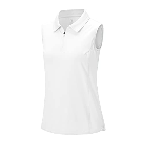 Image of Rdruko Womens Sleeveless Running Tops Breathable 1/4 Zip Golf Tennis Polo Shirts Summer Quick Dry Casual Work Sport Gym T Shirts White M