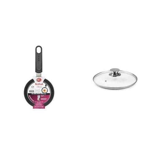 Image of Tefal Ideal Mini One Egg Wonder Non-Stick Frying Pan, 12 cm, Non Induction, Black,Package May Vary & IBILI - 971612 - Glass Lid with Stainless Steel Knob, 12 Cm, Silver