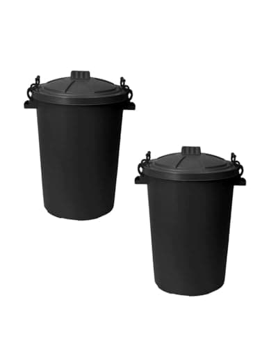 Image of ORGANIZED Pack of 2 x 90L Heavy Duty Plastic Bin with Clip Lock Lid for Durable Storage and Waste Bin for Garden Animal Feed and Recycling Food Grade Weather Resistant Container - Black