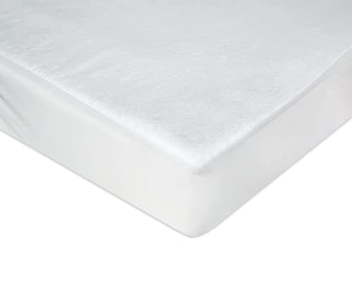Image of Next To Me Crib 100% Waterproof Mattress Protector | Non-Noisy & Non-Allergenic Fitted Sheet | Soft and Super Absorbent, 145 GSM Terry Towelling Fabric (White, 83-85 x 50-51 cm)