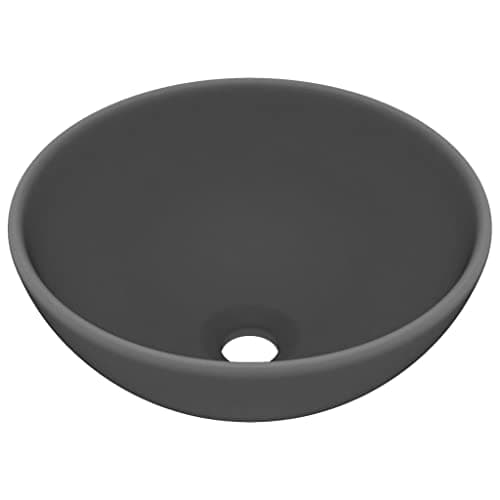 Image of vidaXL Luxury Bathroom Basin Above Counter Vessel Vanity Wash Sink Cloakroom Washroom Powder Room Workplace Round Matt Dark Grey Ceramic