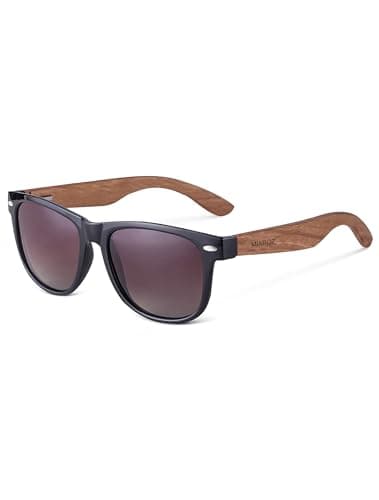 Image of MIAROZ Men Women Polarised Sunglasses for Outdoors: Wooden Sunglasses UV400 Protection and Reduce Glare PC Frame TAC Lenses - Polarized Eyewear for Driving Hiking Travel (Brown)