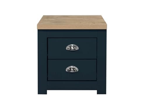 Image of Birlea Highgate 2 Drawer Bedside Navy Blue & Oak Effect