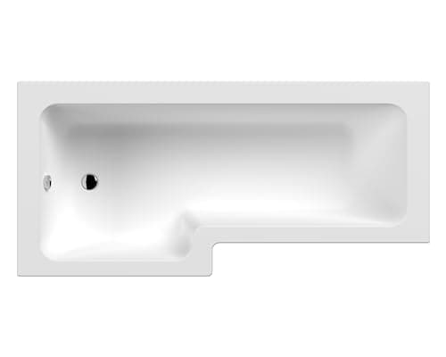 Image of nuie NSK801S Modern Bathroom L Shape Square Shower Bath Tub and Legs - Left Hand, 1800 x 850 x 390mm, White