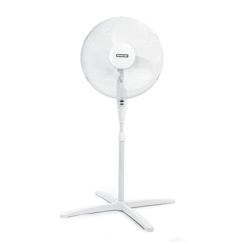 Image of Status 16-Inch Pedestal Standing Fan with 3 Speed Settings, Oscillating Adjustable Height and Tilt Cooling Fan for Home and Office, White (S16STANDFAN1PKB)