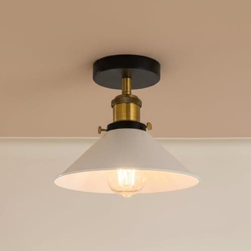 Image of LEDSone Semi Flush Mount Ceiling Lights E27 Base Ceiling Light Fitting for Living Room Kitchen Dining Room Farmhouse Hallway 22cm White Conical Shade Easy Fit Anti Rust Durable Metal with EPC A+ Bulb