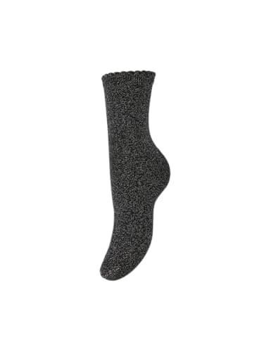 Image of PIECES Womens Pcsebby Glitter Long 1 Pack Noos Socks, Black/detail: Silver Lurex