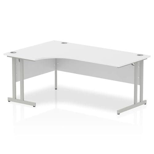 Image of Mr Office Impulse Left Crescent Desk, Silver Cantilever Leg, White, 1800