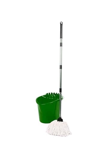 Image of REQUISITE NEEDS Professional Heavy Duty Mop and Bucket Set with Wringer, Two Cotton Mop Heads, 16L Bucket, Green