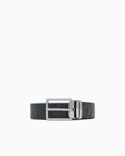 Image of Armani Exchange mens Liam All Over Logo Belt, Black, 34IN