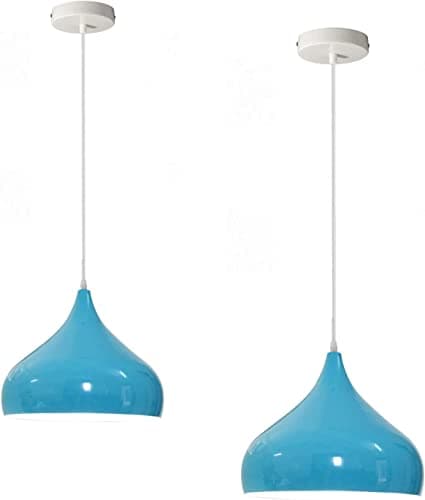 Image of LEDSone Vintage Single Head Ceiling Pendant Light Metal Blue 2Pack with E27 Base and Adjustable Hanging Cable for Kitchen Dining Room Living Room Bedroom Cafe Bar Hallway Office Decor