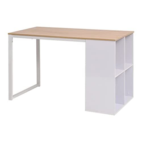 Image of SooIarix Desk Oak Brown White 120 x 60 x 75 cm with 4 Compartments Sturdy Wood Material and Steel Frame Ideal as a Gaming Table Computer Desk and Furniture for Study