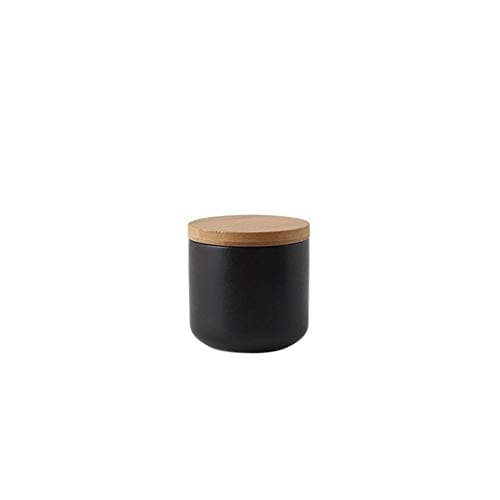 Image of Popowbe Ceramic Coffee Canister Airtight with Sealed Bamboo Lid Kitchen Food Storage Jar Container for Coffee Tea Caddy,Black/260ml