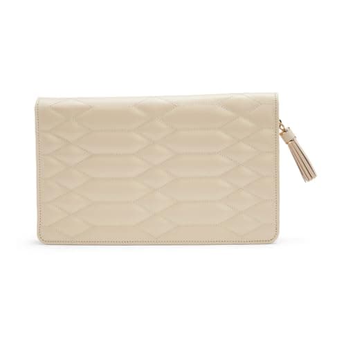Image of WOLF Caroline Large Jewelry Portfolio, Ivory - One Earring Bar, One Ring Bar, Three Zip Compartments, Four Necklace Holders & Pocket - Anti-Tarnish LusterLoc Lining