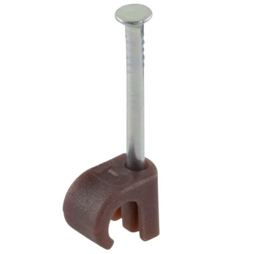 Image of GTSE Round Brown Cable Clips, For Cables 3-5 mm, Box of 100, Skirting Wire Nail Clips, Cable Tacks for Ethernet, Electrical Cables, Walls