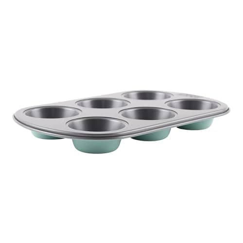 Image of The Great British Bake Off Muffin Tray, Yorkshire Pudding Tin for Baking, 6 Cup Jumbo Cupcake Tin, 3cm Deep, Official GBBO Logo, Non Stick Coated Carbon Steel, Duck Egg Blue, 29cm x 18cm x 3cm