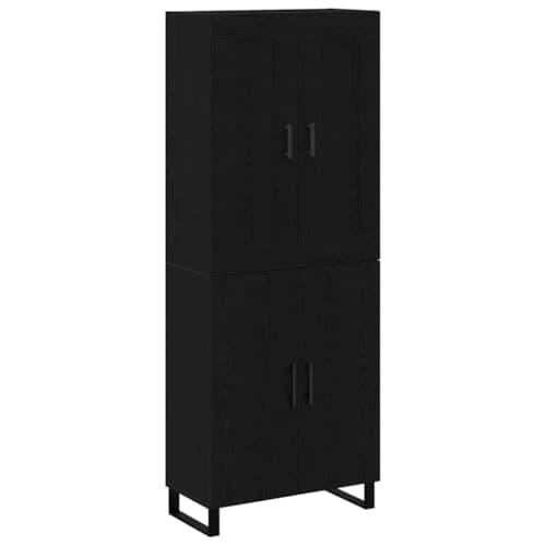 Image of vidaXL Highboard Black Oak 69.5 x 34 x 180 cm Engineered Wood, Modern Living Room Highboard, Rectangular Storage Unit, Chic Sideboard, Ample Solution for Dining, Stylish Furniture