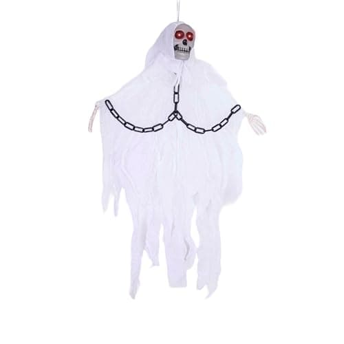 Image of SHATCHI 90cm LED Flashing Eyes Skeleton in Chain Scary Sound Poseable Hands Flying Ghost Skull Halloween Hanging Decoration Grim Reaper Haunted House Prop Spooky