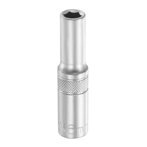 Image of sourcing map 6 Points Deep Socket 1/4" Drive 6mm Deep Metric CR-V Steel Polished Nickel Plating Flip Sleeve 50mm / 2" Extra Long Socket Tool for Home Auto Nuts Bolts Repair