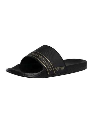 Image of EA7 Men's Brand Stripe Sliders, Black/Gold, 9 UK