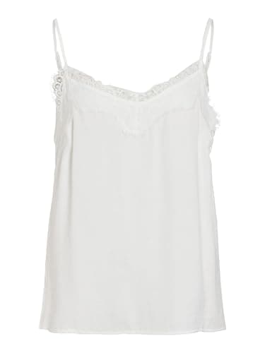 Image of Vila Female Lace Trim Tank Top, Cloud Dancer, 8