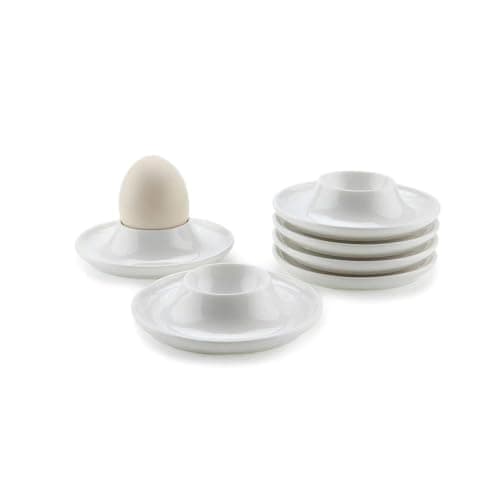 Image of Egg Cups,6 Pack Egg Holders Soft Hard Boiled Egg Cup White Plastic Egg Stand Plates Egg Tray for Hard Soft Boiled Eggs Microwave and Dishwasher Safe