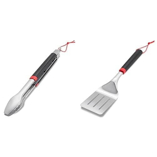 Image of Weber 6317 Grill Tongs, Black/Silver, 40.64 cm*4.064 cm*4.3942 cm & 6318 Grill Spatula, Black, 40.005 cm*4.0132 cm*9.017 cm