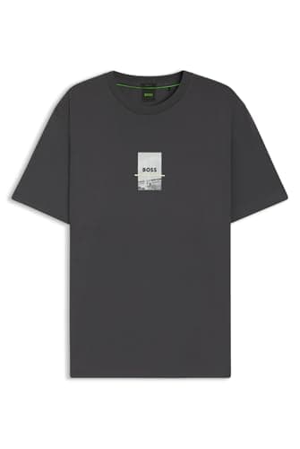 Image of BOSS Mens HBG Photo Intricate Artwork Short Sleeve Regular Fit T-Shirt Dark Grey XL