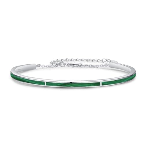 Image of Twoowl Malachite Bracelets 925 Sterling Silver Cuff Bangle Bracelets Adustable Bracelets Malachite Jewelry Gifts for Women Girls Birthday