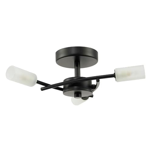 Image of Happy Homewares Contemporary Designer 3-Arm Matte Black Ceiling Light with Frosted Tubular Glass Shades | 12cm x 38cm | 3 x 5w G9 | Class 2 Double Insulated