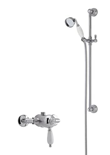 Image of nuie SBT52MV1 Shower Bundle ǀ Traditional Bathroom Exposed Manual Shower Valve and Victorian Inspired Slider Rail Kit, Chrome