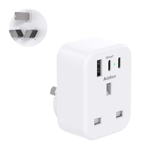 Image of UK to Australia Plug Adapter, Australian China Travel Adapter with 3 USB Ports(2 USB C), 4 in 1 Australian plug adaptor for UK to Chinese New Zealand Fiji Argentina etc (Type I)
