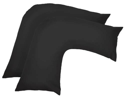 Image of Ghazlan V Shaped Pillow Case Cover - 2 Pack Poly-Cotton Orthopedic Pillowcase To Fit V shape pillows For Back, Neck & Leg Support in Pregnancy, Maternity & Orthopaedic - Body Support Pillow… (Black)